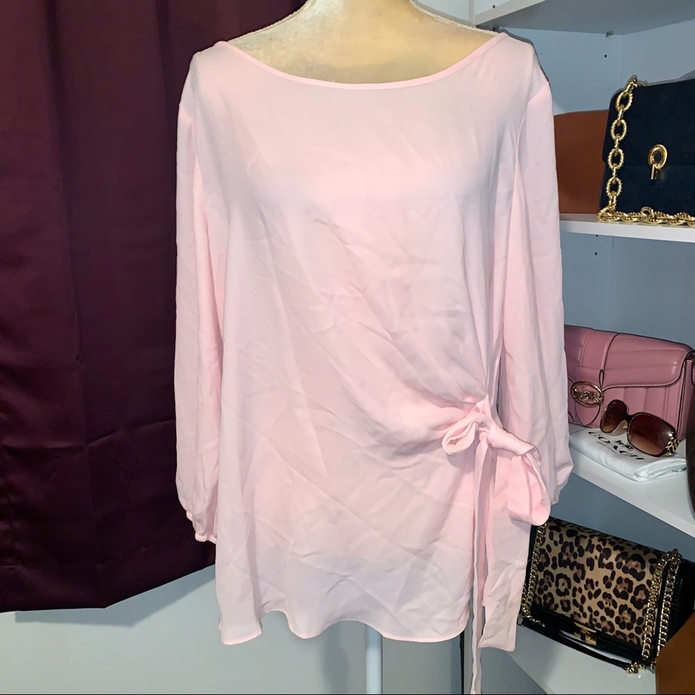 NWT NY&Company Pink Sheer Tie Waist Blouse Top